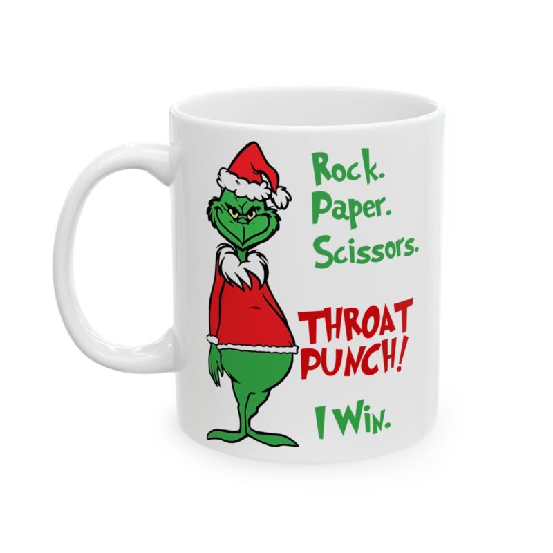 Grinch Rock Paper Scissors Throat Punch I Win Mug