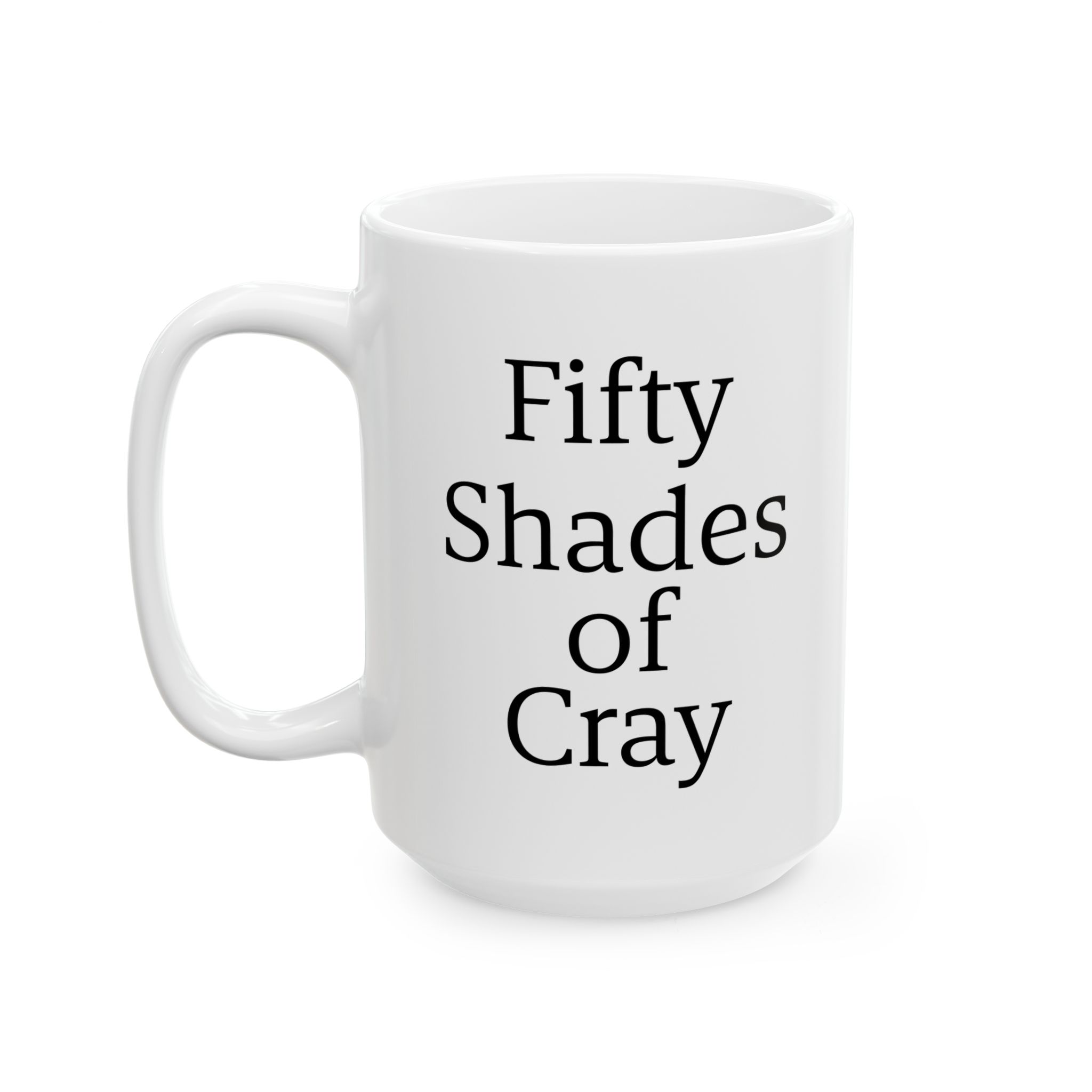 Fifty Shades of Cray funny crayon pun coffee mug with colorful crayon design printed on white mug